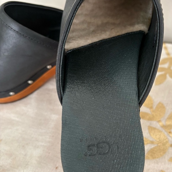 UGG Black Leather Mules with Wooden Sole - Picture 4 of 8